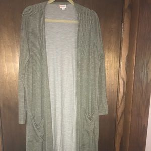 LuLaRoe Sarah Olive Green white stripes L